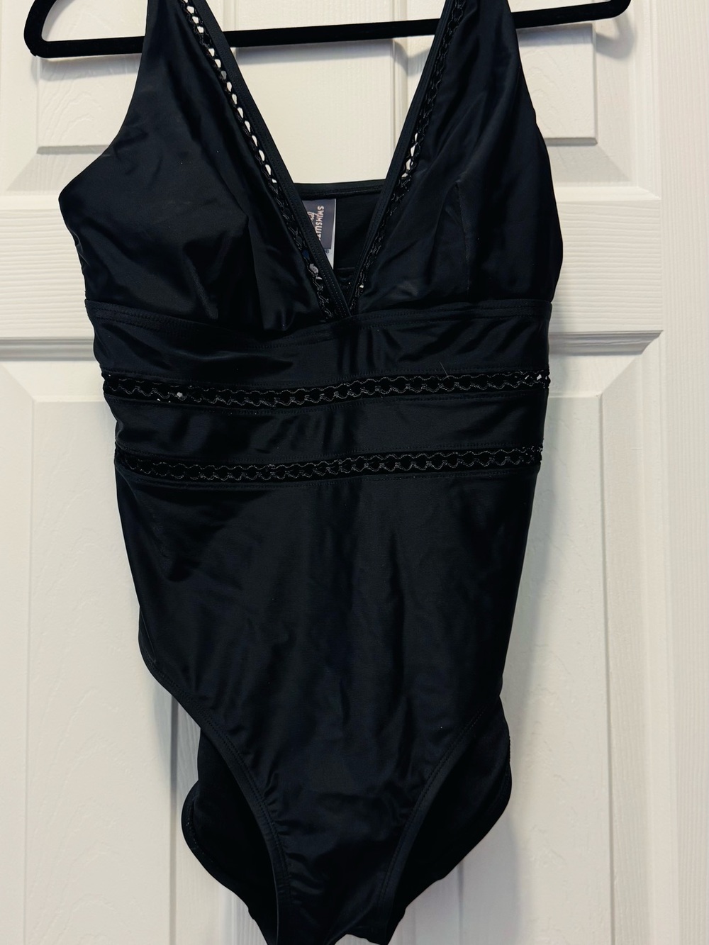 Swimsuits For All Black V-Neck One-Piece with Waist Trim
